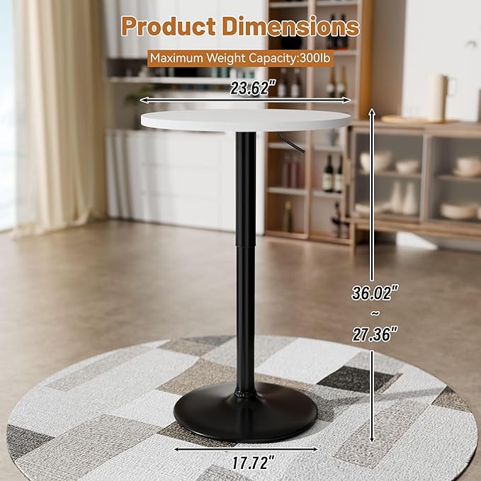 Flamaker Round Bistro Pub Table 23.6 Inch Height Adjustable 360° Swivel Bar - Image 5