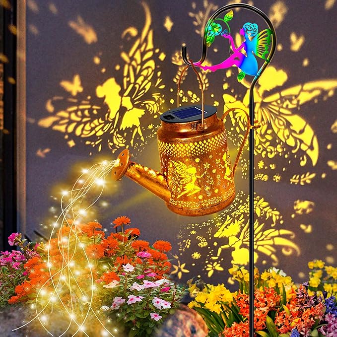 Solar Lanterns Outdoor Waterproof, Metal Watering Can Garden Decor, Fairy by YJFWAL
