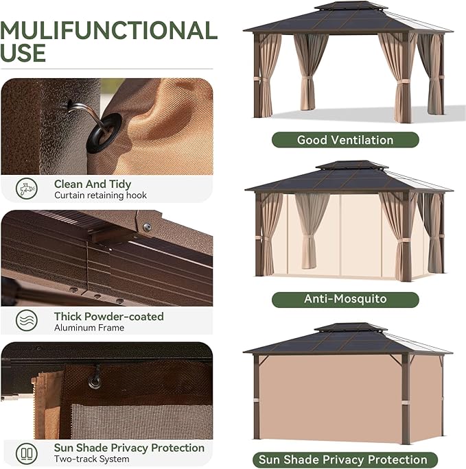 Aoxun 10'x12' Hardtop Gazebo, Aluminum Frame Permanent Pavilion - Image 6