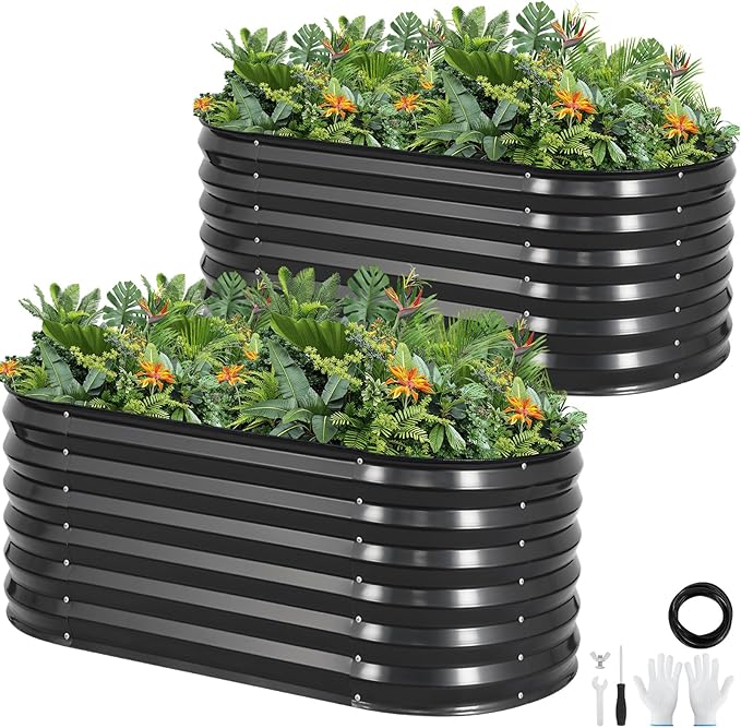 Galvanized Raised Garden Bed Outdoor |17'' Tall Planter Box Outdoor by GGOODGAIN
