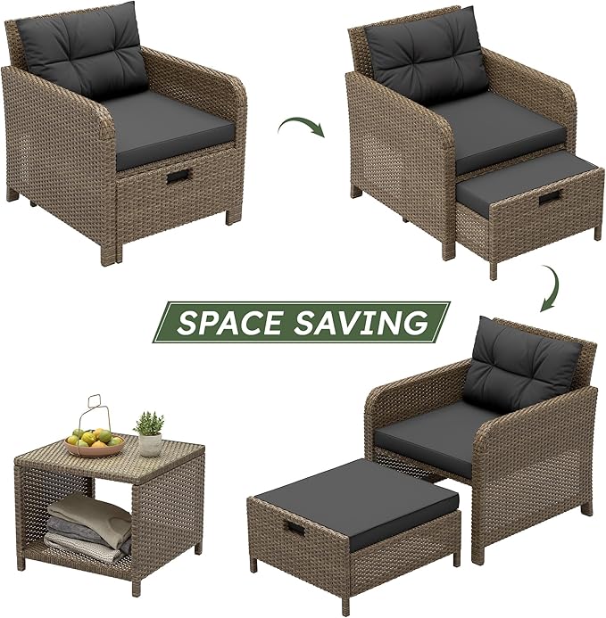 LHBcraft Outdoor Furniture 5 Piece Patio Conversation Set, PE Rattan Patio Set - Image 5