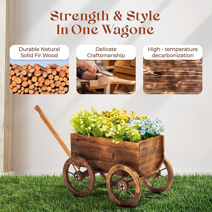 Wood Wagon Planter for Outdoor Balcony Decor - Image 3