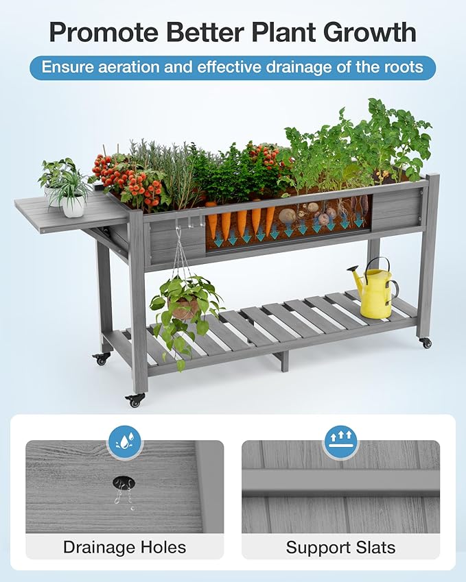 YEFU Raised Garden Bed with Legs: 57x18x30in Elevated Poly Planter with Wheels - Image 5