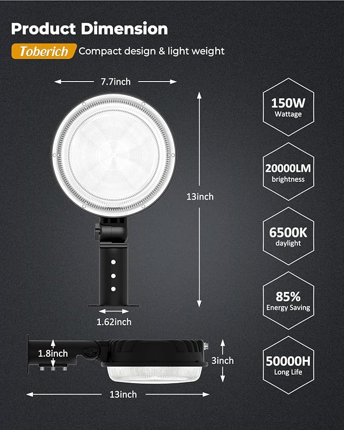 LED Barn Light 2 Packs, 150W 20000LM Yard Area Lights Dusk to Dawn Outdoor - Image 6