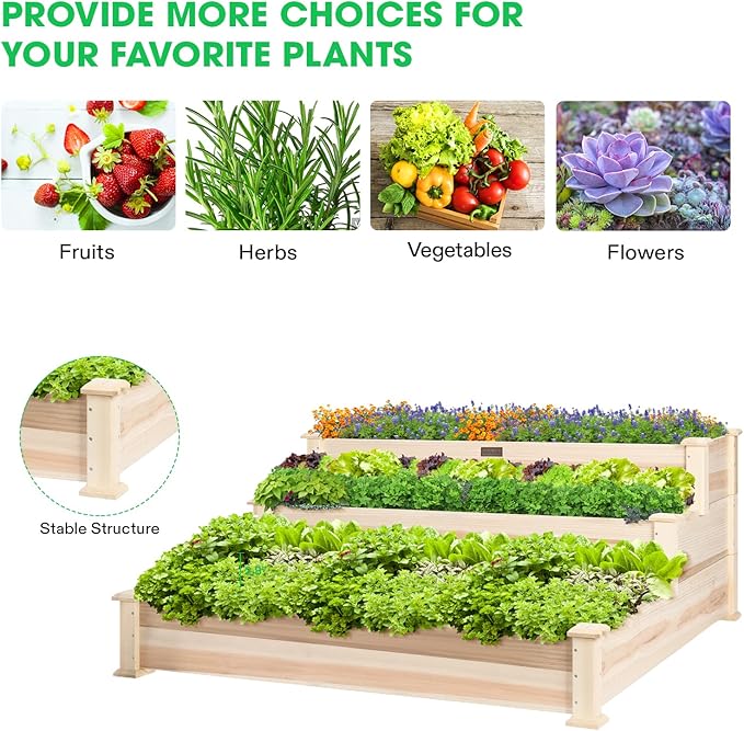 VIVOSUN 3-Tier Wooden Raised Garden Bed, Outdoor Wood Planter Kit - Image 7