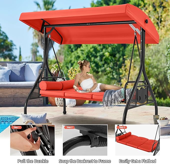 HOMREST 3 Seat Outdoor Porch Swing - Image 3