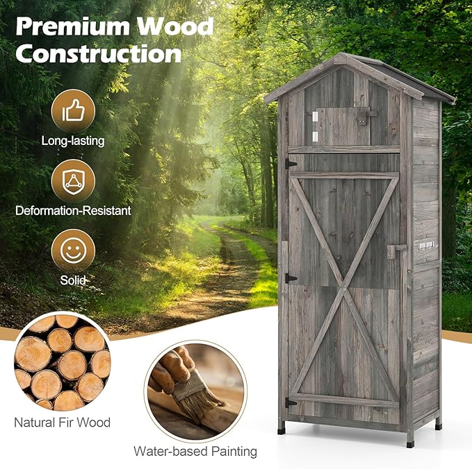 Goplus All-in-One Storage Shed, Vertical Utility Tool Organizer w/Shelves & - Image 3