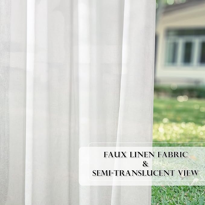 RYB HOME Linen Sheer Outdoor Curtains 84 inch Length 2 Panels Set, Lightweight - Image 6