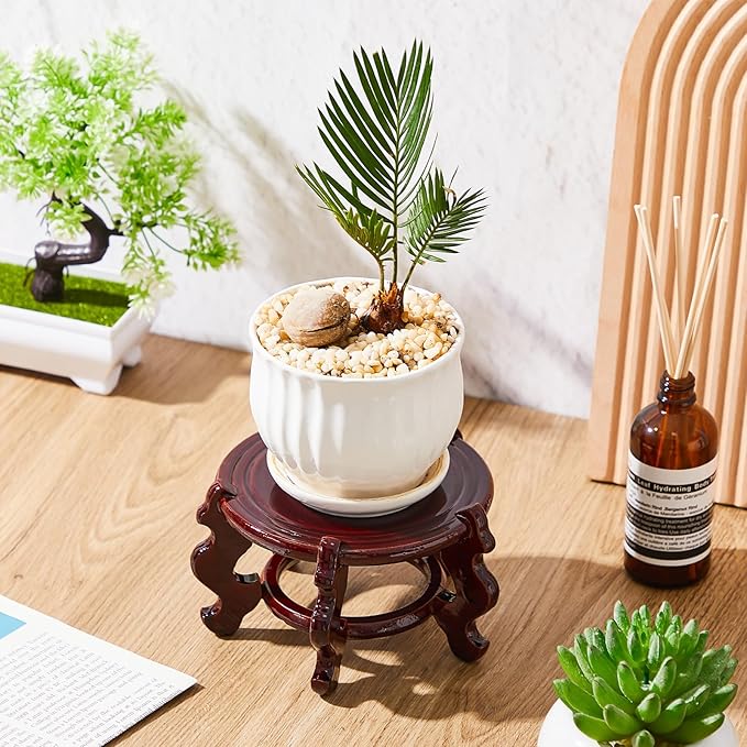 Geetery 2 Pcs 4 to 12 in Wooden Plant Stands Indoor Chinese Oriental Plant Stand - Image 4