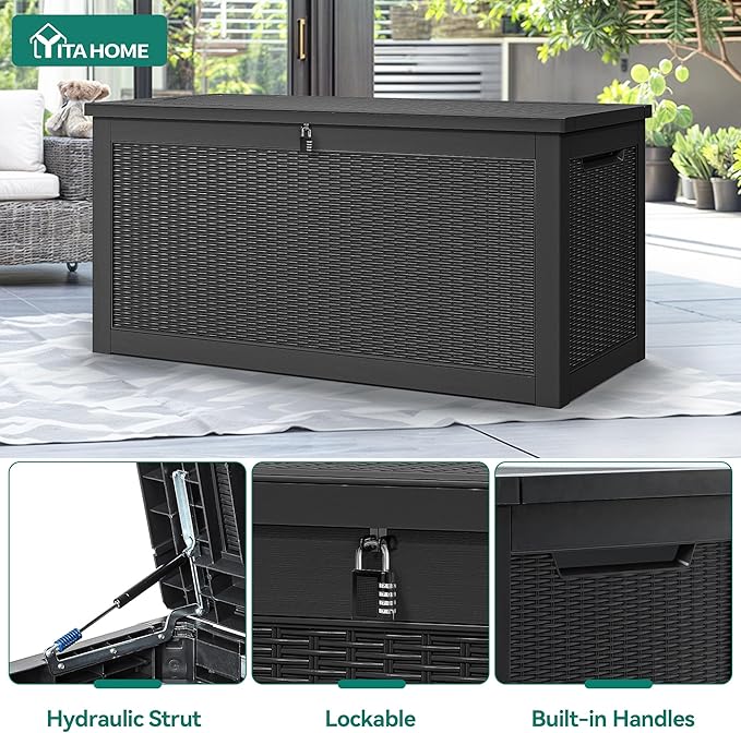 YITAHOME XXL 260 Gal Large Deck Box, Outdoor Resin Storage Box, Rattan Storage - Image 2