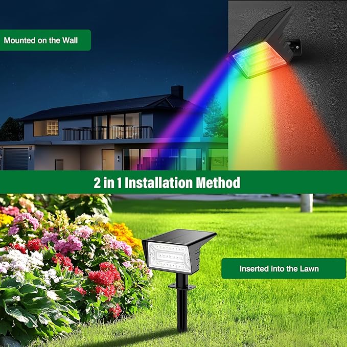 Solar Spot Lights Outdoor with 7 Lighting Modes RGB, 2 Pack Solar Color - Image 8