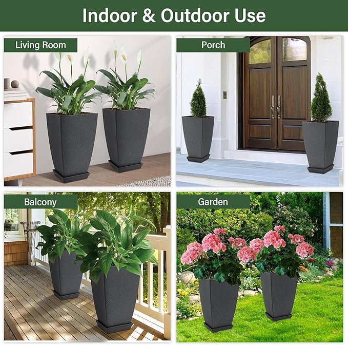 Set of 2 Tall Planter, 21 inch Large Plastic Planter - Image 7