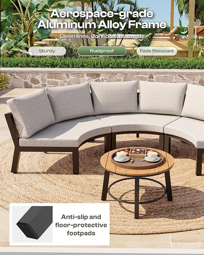 Outdoor Patio Furniture Set, 4 Piece Half Moon Aluminum Patio Conversation Sets - Image 6