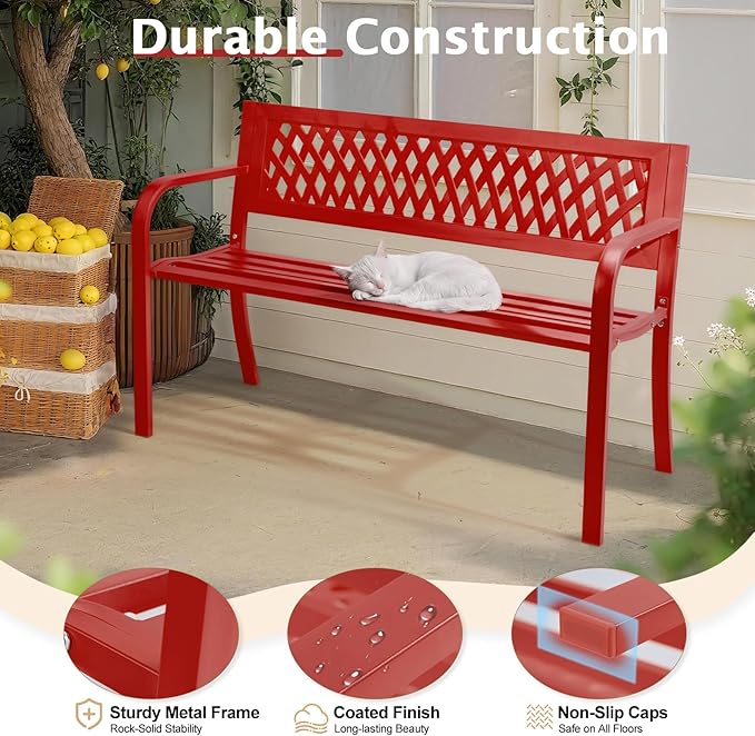 VINGLI 47'' Outdoor Bench, Weather Resistant Garden Patio Bench Powder Coated - Image 4
