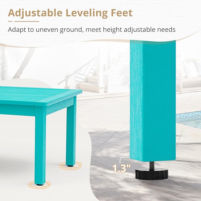 LUE BONA Outdoor Coffee Table, HDPS Patio Coffee Tables - Image 5