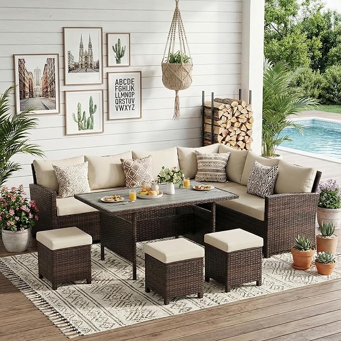 Wisteria Lane 7 Piece Patio Furniture Set, High Curved Back Wicker Patio - Image 8
