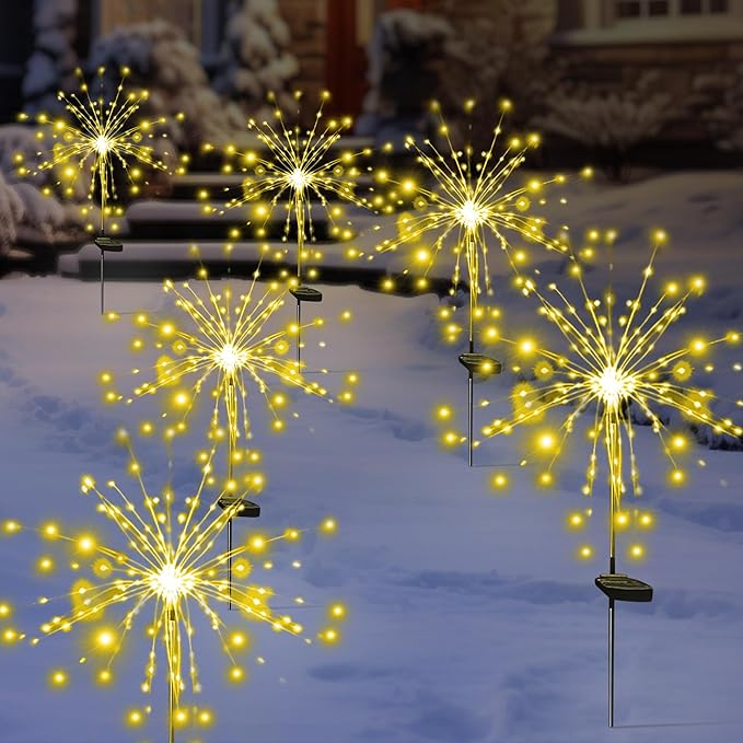 Solar Garden Firework Lights, 4 Pack, Waterproof, 120 LED, Warm White, Party - Image 4