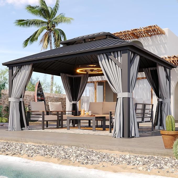 Aoxun Hardtop Gazebo 10x12, Aluminum Frame Canopy by Aoxun