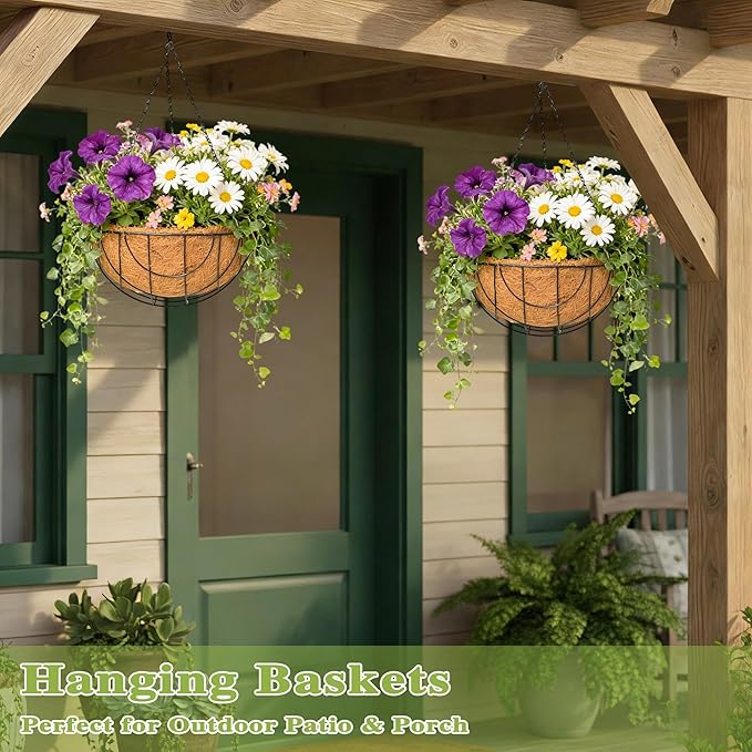 4 Pack 14 Inch Hanging Baskets for Plants Outdoor Metal Hanging Planter Hanging - Image 7