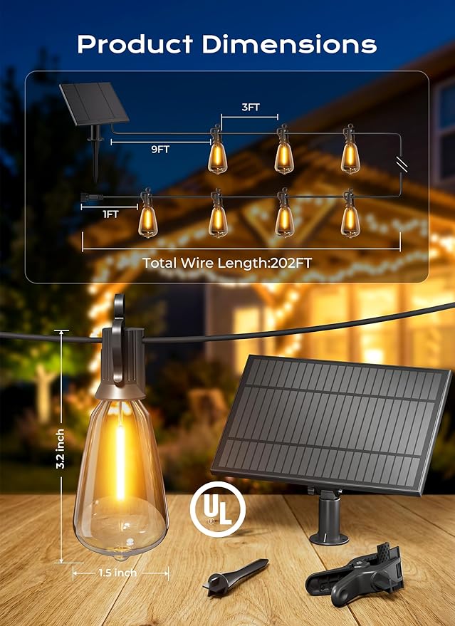 Brightown 202FT Solar String Lights Outdoor Waterproof, Patio Lights - Image 6