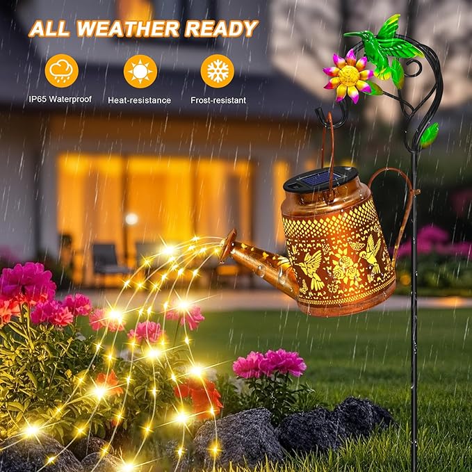 2 Packs Solar Watering Can Lights Hummingbird Garden Decor, Hanging Lanterns - Image 9