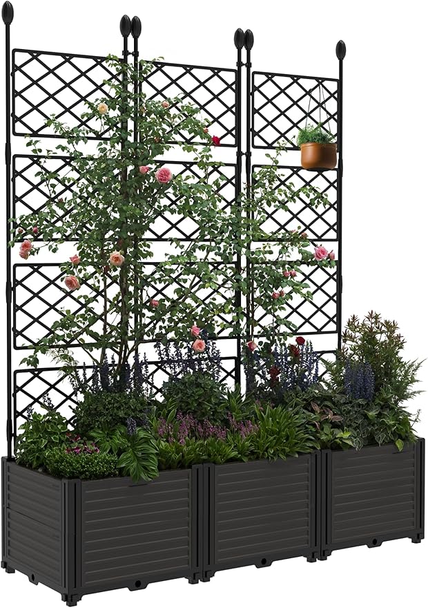3 PCS Raised Garden Bed with Trellis, Outdoor Vertical Garden with Privacy by GarveeHome