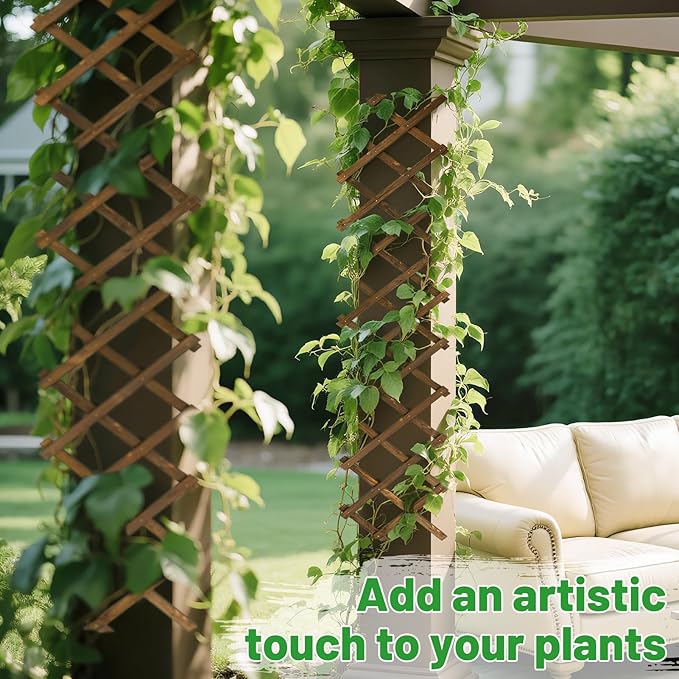 Pack of 2 Extra Thick Wooden Wall Trellis- Expandable Wall Planter Lattice - Image 6