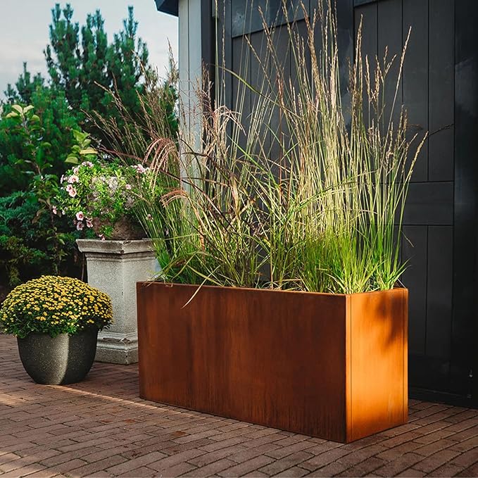 Corten Steel Corner Metal Planter Box L36 x W12 x D16 Rusted Garden Steel - Image 6