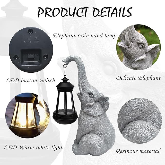 Elephant Solar Garden Statues, Resin Elephant Figurine Decorations - Image 6