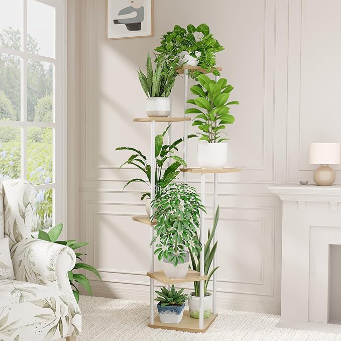 Bamworld White Plant Stand Indoor 6 Tier Metal Plant Shelf by Bamworld