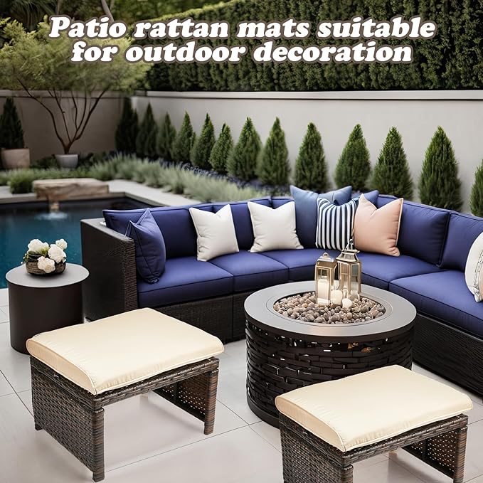 2 Pcs Patio Rattan Ottomans Outdoor Wicker Ottomans Patio Footstool Footrest - Image 6