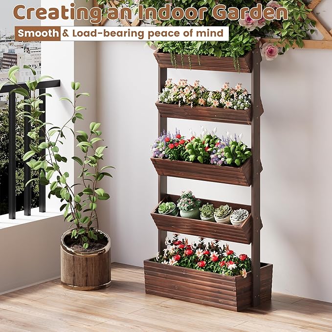 FILWH Wooden Raised Garden Bed Vertical Planter Box, Freestanding Plant Stand - Image 5