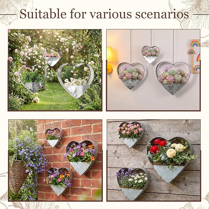 3 Pcs 3 Size Heart Metal Hanging Planter Indoor Outdoor, 13.4" 10.6" 7" Large - Image 6