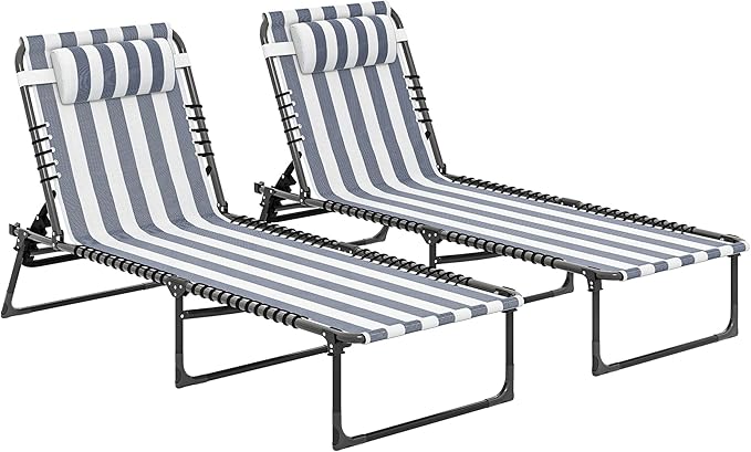 Outsunny Folding Chaise Lounge Chair Set of 2, Patio Sun Tanning Chair by Outsunny