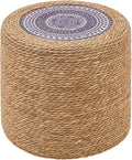 Wimarsbon Round Pouf Ottomans, Handwoven Natural Water Hyacinth Seagrass Pouffe by Wimarsbon