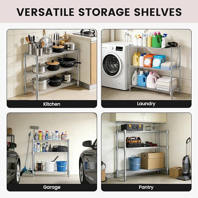 Xcity Storage Shelves, 3 Tier Heavy Duty Metal Shelving Unit, 1200 LBS Capacity - Image 7