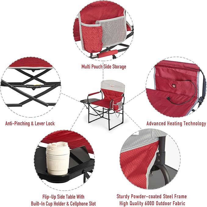 SUNNYFEEL Heated Camping Directors Chair, Heavy Duty, Oversized Outdoor - Image 7
