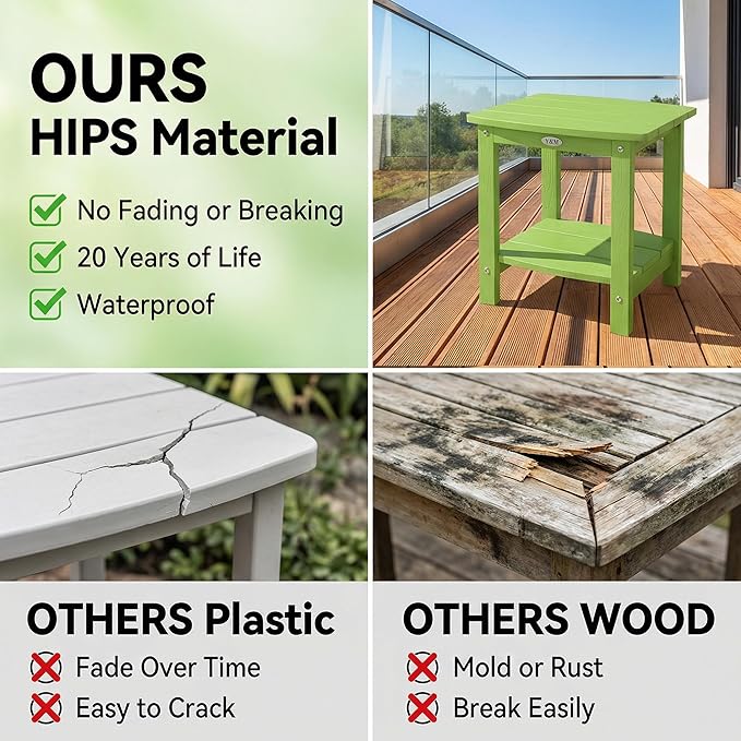Y&M Outdoor Side Table, HIPS Adirondack Small Double Layer Table, Waterproof - Image 7