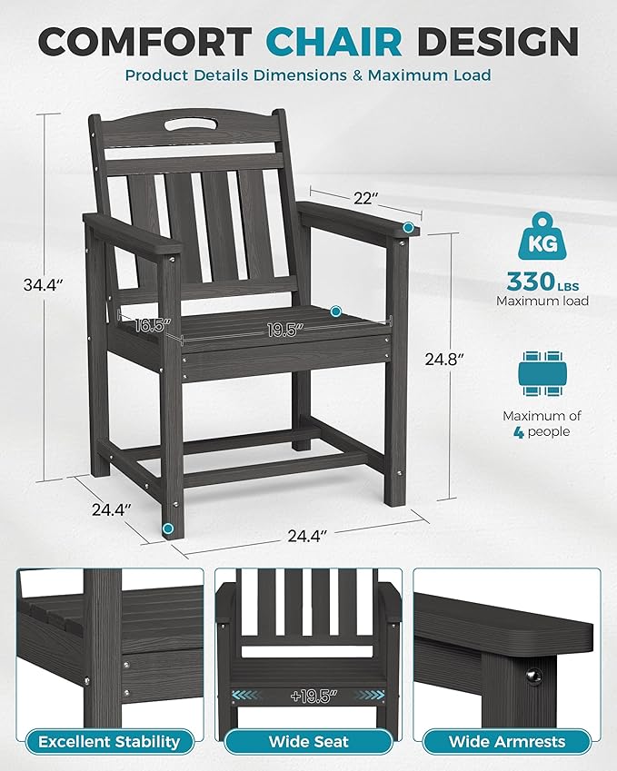Ciokea HDPE Outdoor Dining Set, 5-Piece Patio Table and Chairs Set - Image 5