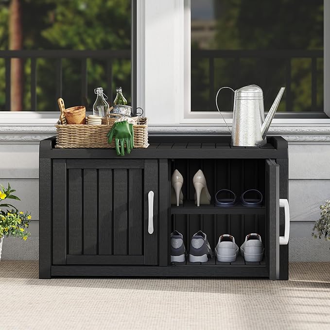 2-Tier Storage Bench, Waterproof UV-Resistant Outdoor Shoe Storage Cabinet - Image 8