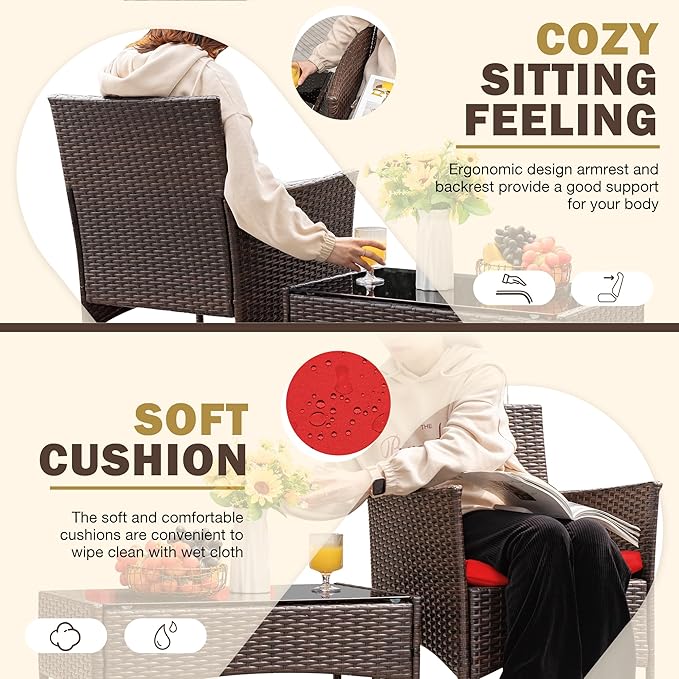 Homall 4 Pieces Patio Rattan Chair Wicker, Outdoor Indoor Use Backyard Porch - Image 2