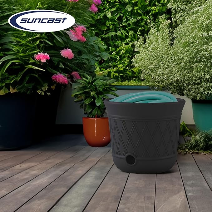 Suncast Lattice Hose Pot for Outdoor Garden Storage, Peppercorn - Image 5