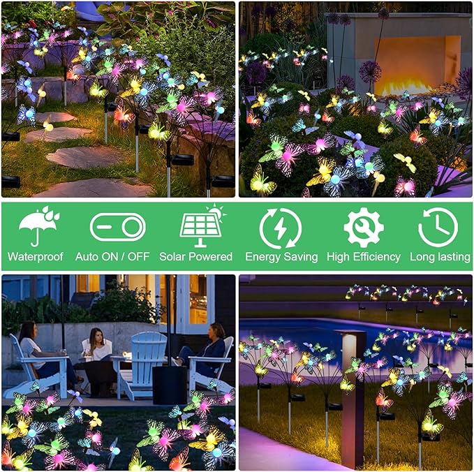 Solar Garden Butterfly Lights, 4 Pack 48 LED Solar Swaying Lights, 7 Color - Image 6