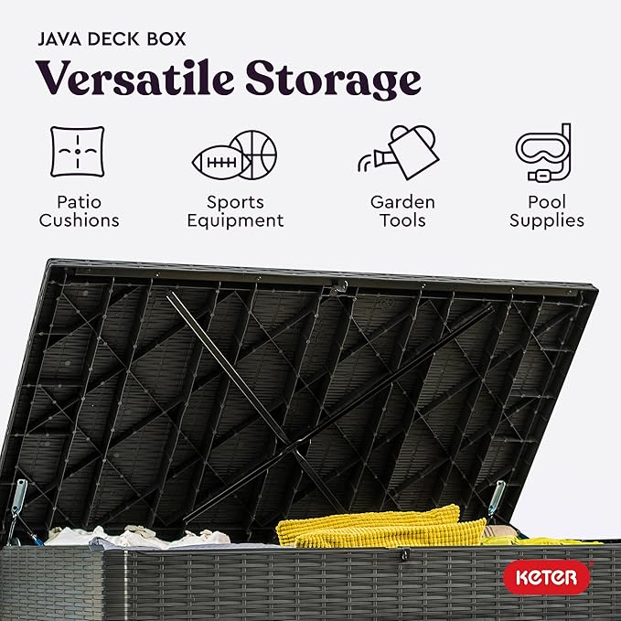 Keter Java XXL 230 Gallon Resin Rattan Look Large Outdoor Storage Deck Box - Image 4
