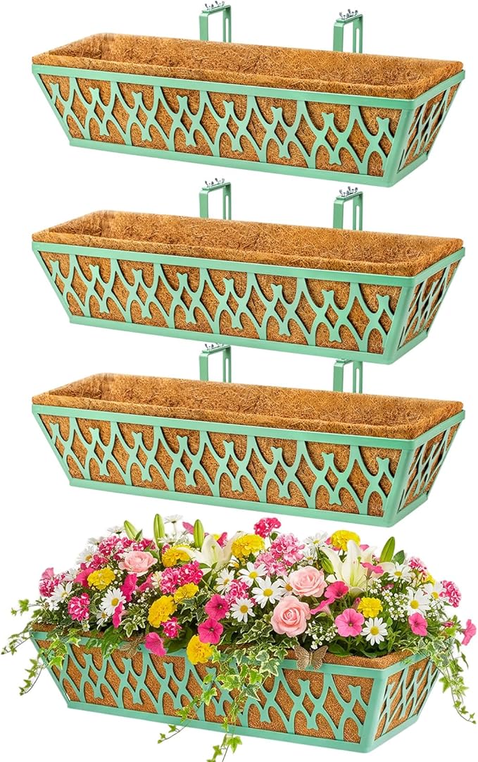 4 Pack 24 Inch Window Boxes Planters Railing Planter Box by KarlliuHOMEGARDEN