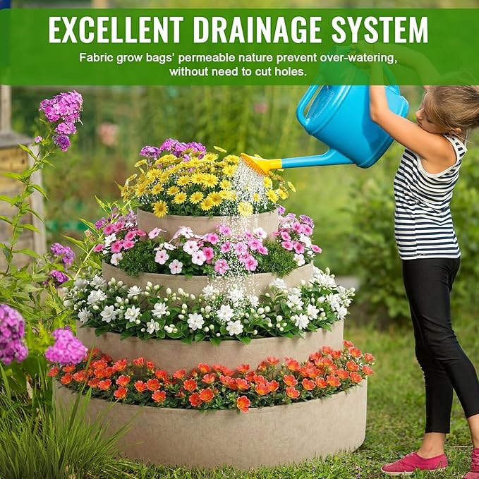 4 Pcs Plant Grow Bags 4 Tiered Strawberry Planter Tower Fabric Raised Garden - Image 4