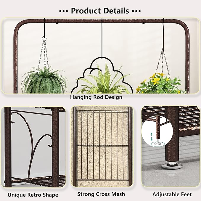 SORCEDAS Plant Stand Indoor Outdoor 3 Tier Tall Corner Hanging Shelf Metal - Image 5