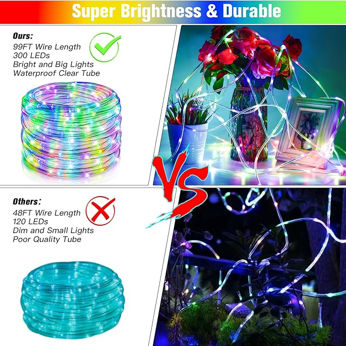 99Ft LED Rope Lights Outdoor, 18 Colors Changing Fairy String Light Plug in - Image 4