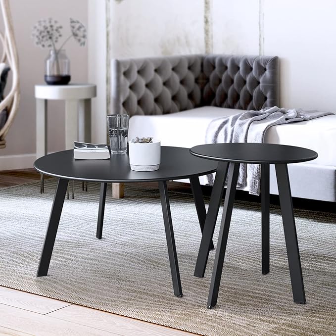 Outdoor Patio Coffee Table Set of 2, Weather Resistant End Table, Round Nesting - Image 7