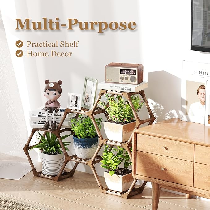 Tikea Plant Stand Indoor Outdoor Hexagonal Corner Plant Stand - Image 2